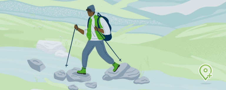Graphic of a hiker from Vendavo's Growth + Profitability Summit