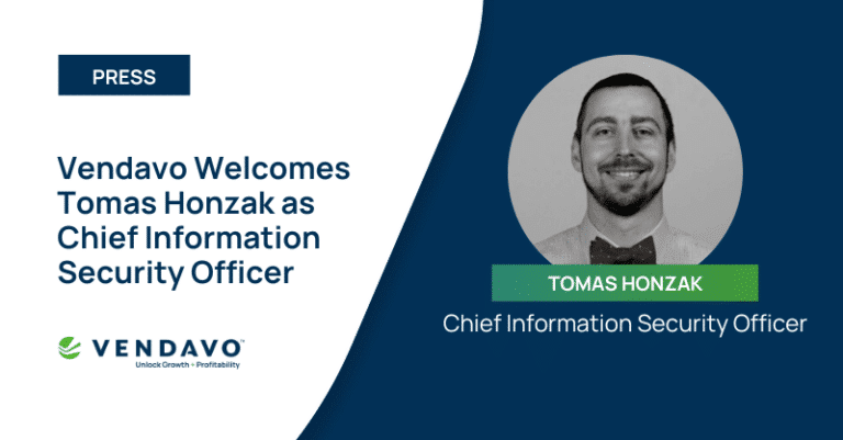 A graphic welcoming Tomas Honk as Vendavo's new Chief Information Security Officer