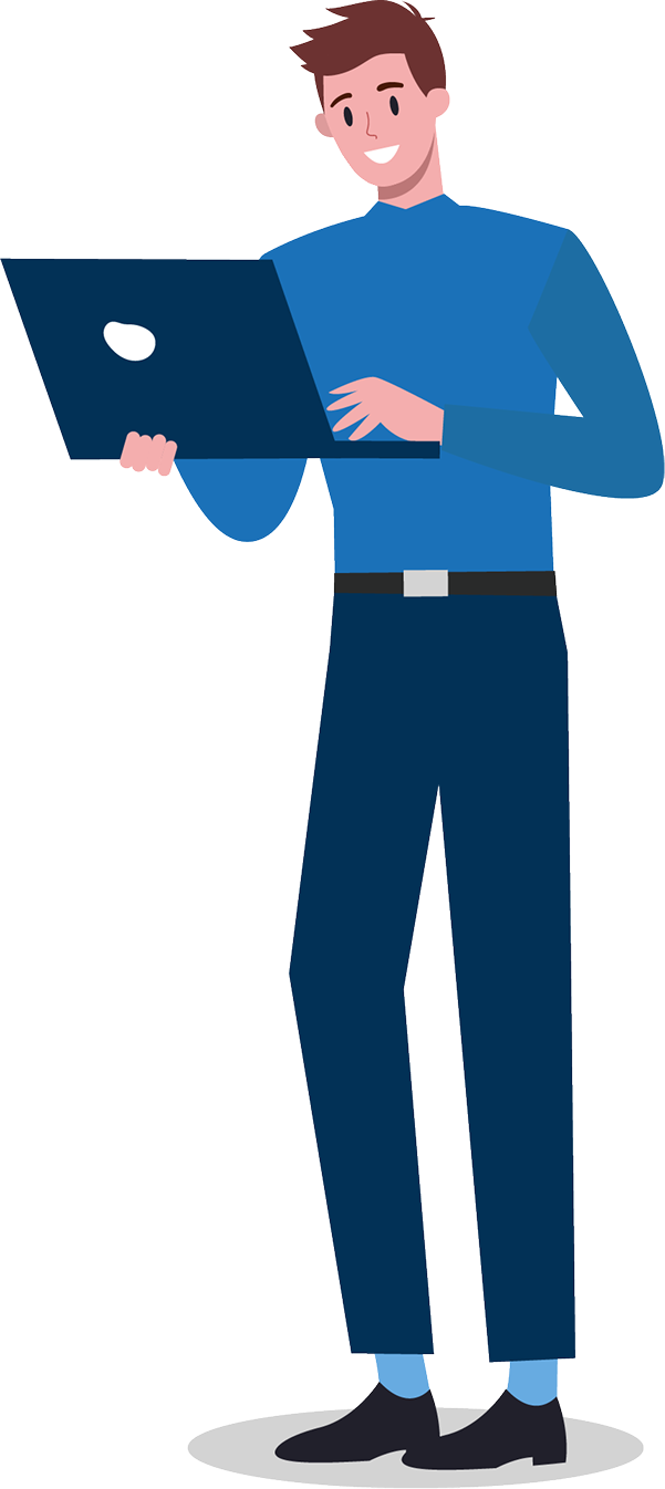 Graphic of a man standing with a laptop